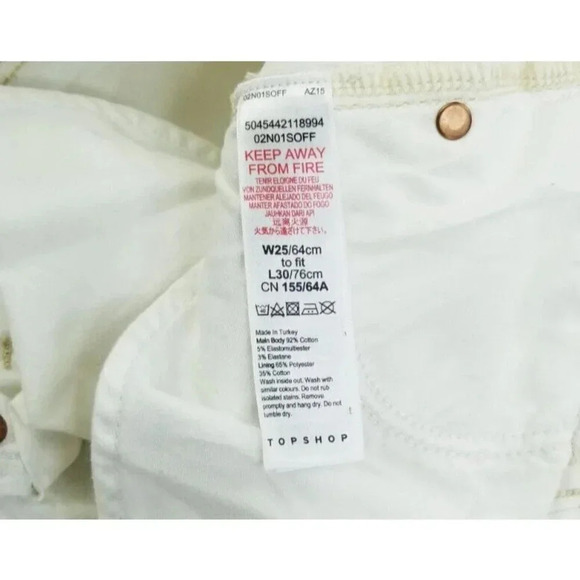 Topshop 25X26 Jamie Women's White Denim Jeans Tan Stitch Accent - Picture 8 of 10